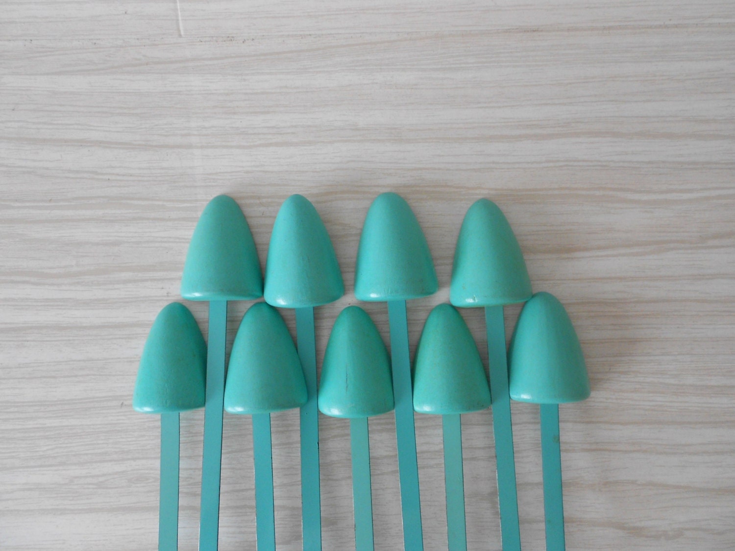 mid century womens turquoise wood shoe form // shabby chic // set of 2