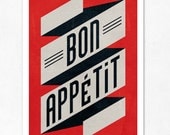 Bon appetit (red, black) Large illustration print 11.70 x 16.50 (A3). (Special spring offer: Get a geometric poster for free)
