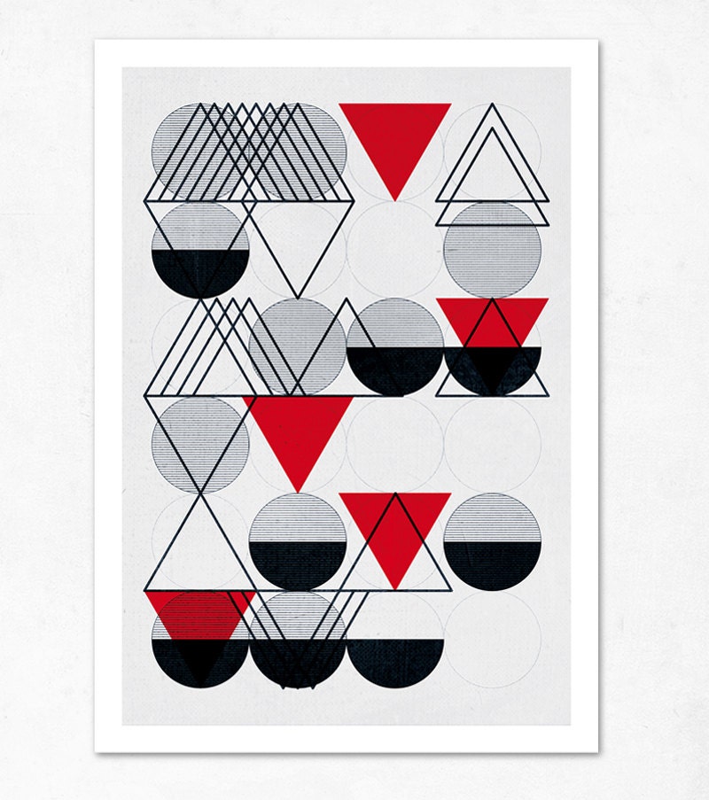 24 Circles (red & black). Geometric large print (A3). (Special spring offer: Get a geometric poster for free)