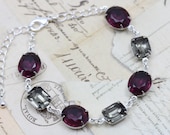 Vintage Jewel Bracelet Purple Amethyst Black Diamond Silver Adjustable Wedding Jewelry Bracelet Bridesmaids Matching Vintage Wedding Jewels