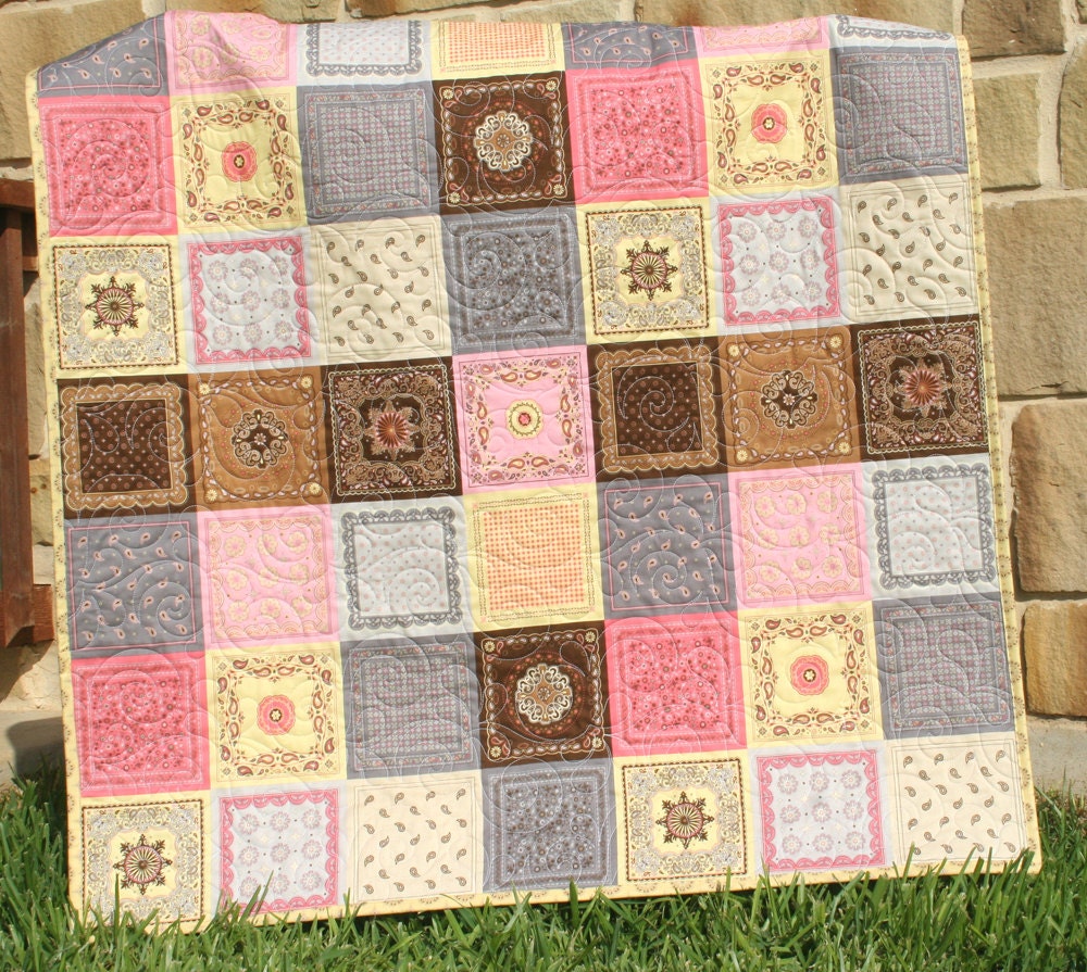 Cowgirl Quilt Western Bandana Girl Patchwork Country Pink Brown Yellow