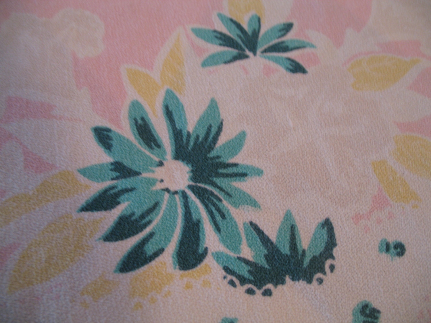 1950's Printed Tablecloth-Aqua Flowers-Cutter-Simtex Tag