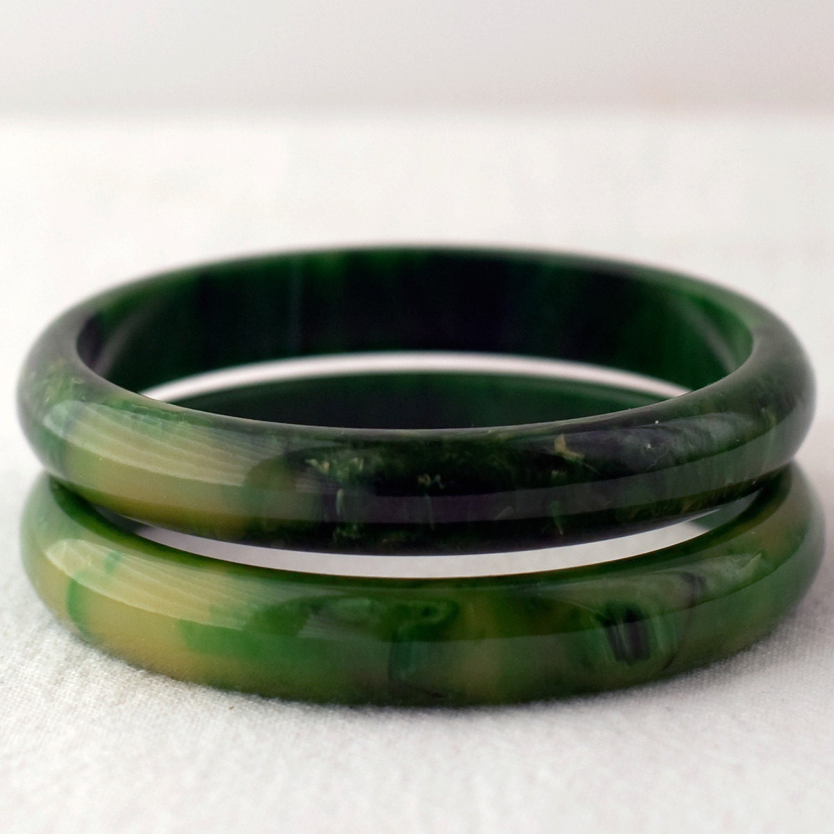 Vintage Green and Yellow Bakelite Bangles