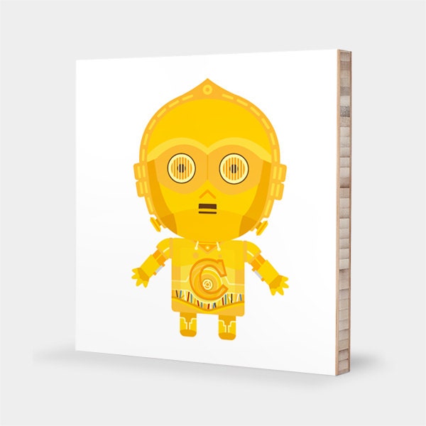 C for C-3PO or C-3PO with Silver Leg : ABC Block Bamboo Wall Art Series // Alphabet Kids Wall Art Nursery Room Decor Star Wars Sci-fi 4 x 4