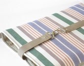 15 inch  MacBook or Laptop sleeve / Laptop bag, with attachable strap - Multi stripes Canvas Beige  Strap Closure, Design by BagyBags