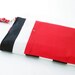 13 inch MacBook or Laptop sleeve / Laptop bag, with attachable strap - Black Stripe Canvas Red Strap Closure, Design by BagyBags