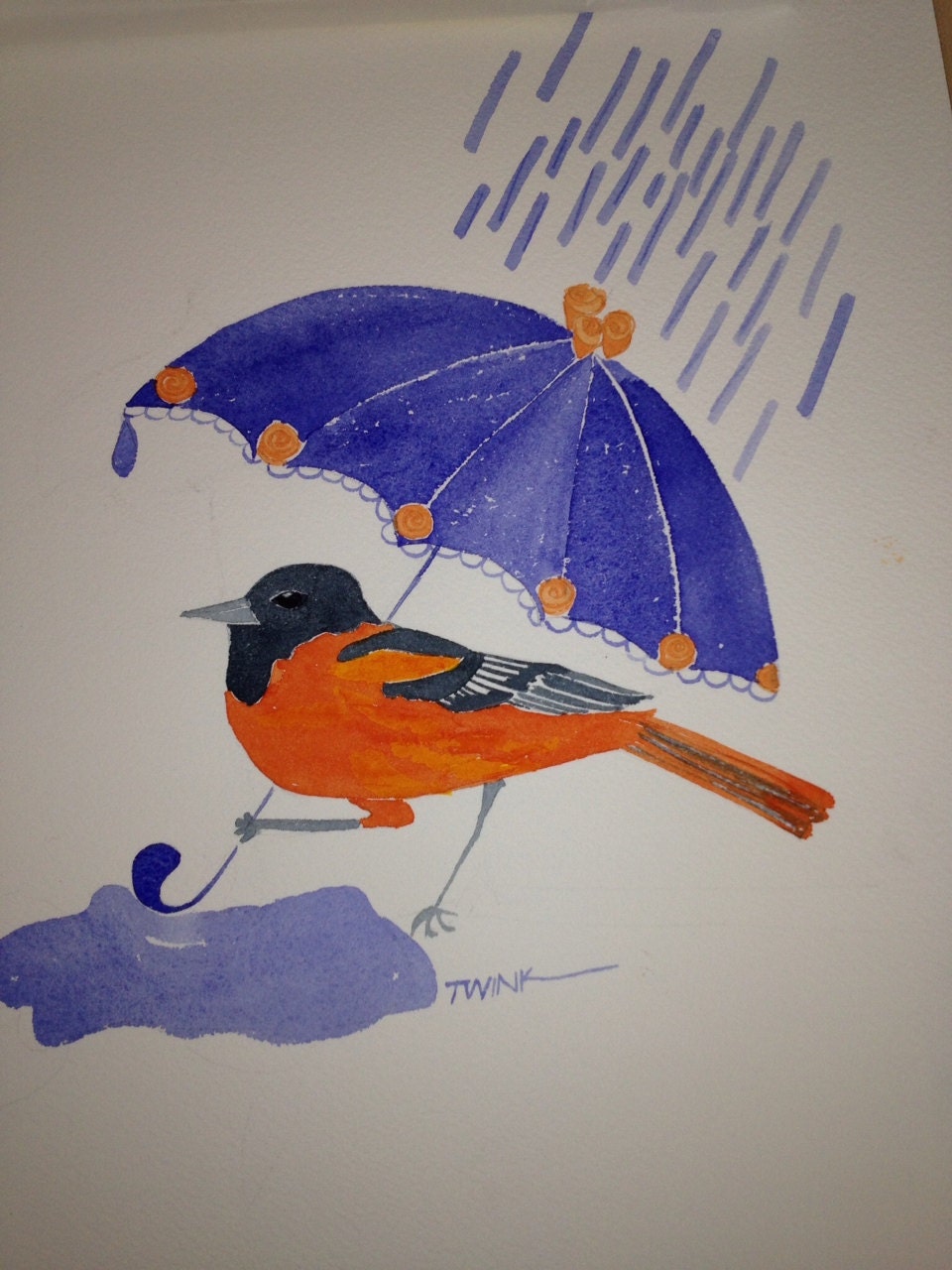 Bird under an umbrella