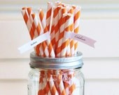 Paper Straws, 25 Orange Paper Straws, Striped Straws, Carnival Straws, Retro Straws, Wedding, Baby Shower, Kids Party, Decorations w/flags Il_170x135
