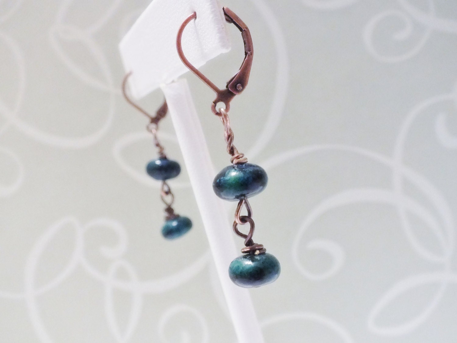 Antique Copper Blue Green "Yellow" Turquoise Leverback Style Earring Dangles