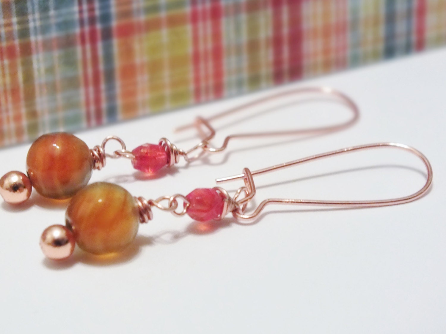 Rose Gold Plated Faceted Dual Color Agate Earring Dangles