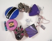 Bridesmaid Gift, Vintage Earring Bracelet, Upcycled, Charm, Purple, Grape, Plum, Violet, Gold, Cluster, Under 40, OOAK - Grape Juice