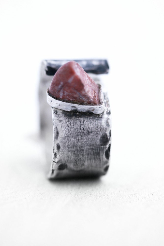 Beach Stone Ring- Adjustable Hammered Ring- Sea Stone Ring- Good Energy