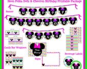 INSTANT DOWNLOAD -DIY Minnie Mouse Rainbow Deluxe Birthday Party Package, Hot Pink