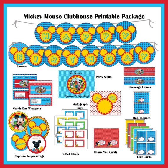INSTANT DOWNLOAD 50% off - DIY Mickey Mouse Clubhouse Birthday Party Printable Package
