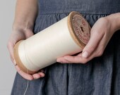 Vintage White Thread - Enormous Wooden Spool of Natural White Cotton Button Thread