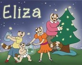 Personalized Childrens Art, Illustration Print, Raccoons and Fireflies, 11x14 Poster, Kids Room, Nursery