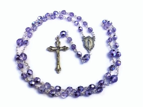 Lilac Metallic Czech Glass Rosary 5 Decade