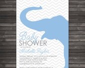 Chevron Light Blue and Gray Elephant Baby Shower Printable Invitation Il_170x135
