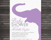 Chevron Purple and Gray Elephant Baby Shower Printable Invitation Il_170x135