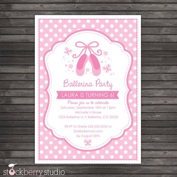 Pink Ballerina Birthday Printable Invitation Il_570xn