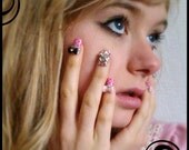 Japanese 3D Nail Art,  Lovely Pink Polka Dots Press On Nails, Rhinestones Nails, False Nails Hot Item - (T105N)