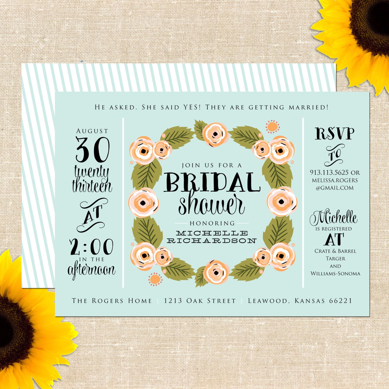 Rings N' Roses Bridal Shower Invitation DIY PRINTABLE