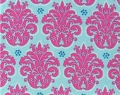 Turquoise and pink damask with turquiose minky Infant car seat cover - Custom order