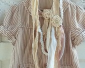 Summer Romantic Jacket-Handmade Tattered Rose-Romantic Clothing-Flower Brooch-Spring-Victorian Inspired-Brown Cream Jacket-Cropped Jacket