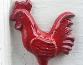 Cast Iron Rooster Hook Hanger-Farmhouse Country Red-Kitchen -Hen-French Decor - Rustic Chic-Distressed-Wall Decor-Spring Home Decor
