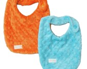 Newborn Baby DROOL Bib SET in Orange & Aqua Dimple Minky - Perfect NEW baby gift - Free Shipping