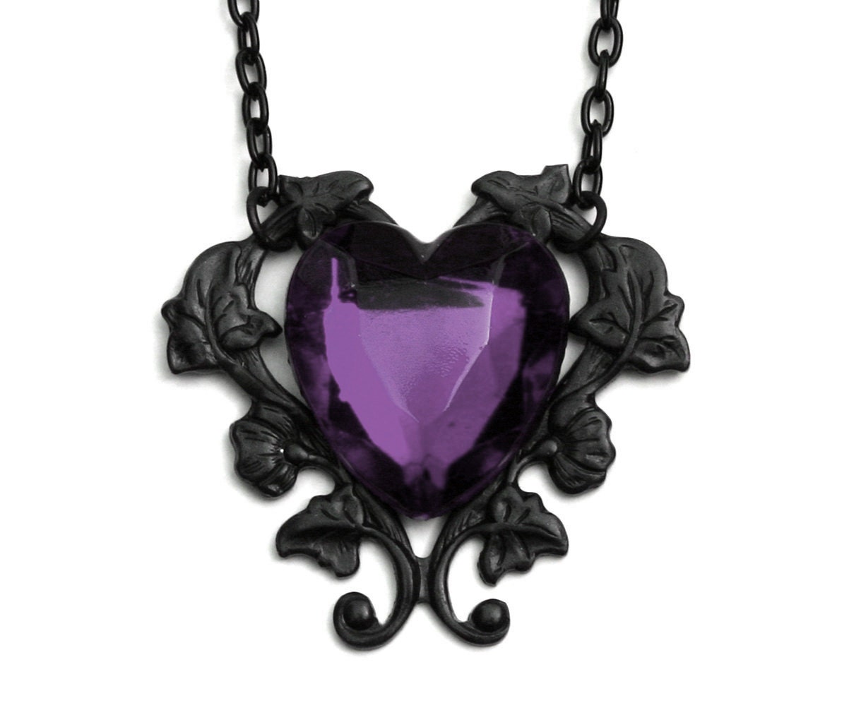 Victorian Gothic Purple Heart Necklace