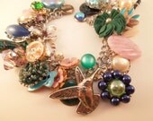 White Necked Jacobin Hummingbird Repurposed Vintage Jewelry Charm Bracelet OOAK