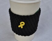 CHaRMeD Yellow Ribbon Basic Crochet Cotton Reusable Coffee Sleeve YOU PICK COLOR Made To Order Hot Cold Drink Cozy Military Support  Troops
