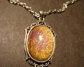 Victorian Style Fire Opal Necklace in Antique Silver (764)