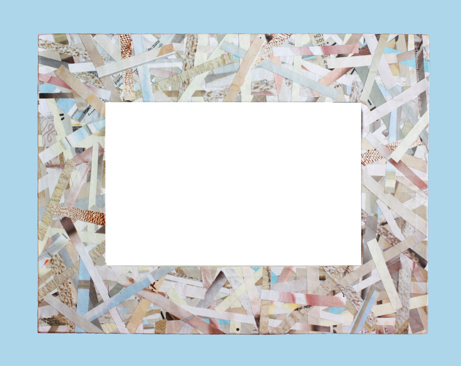 Beige and Blue Recycled Magazine Frame - Eco Friendly Frame Made from Recycled Paper