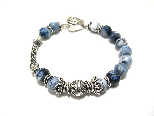 Jasper Bracelet Blue Willow Faceted Gemstone Asymmetrical Jewelry