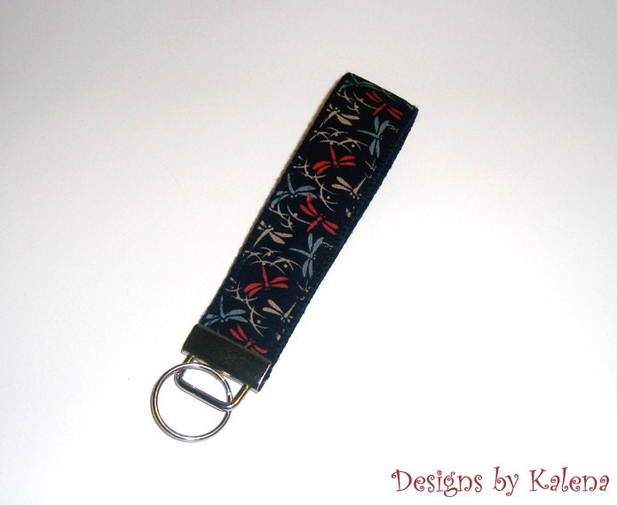 Dragonfly Key Fob - Asian Inspired - Wristlet - Keychain - Black