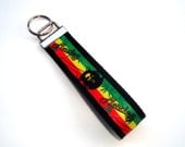 Reggae Rasta Key Fob - Keychain -  Red Yellow Green - Wristlet - Pakalolo Leaf - Bob Marley