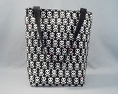 Medium Size Lined Tote Bag Skull & Crossbones Pink Bows