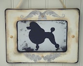 Poodle Dog Antiqued Mirror Art with White Shabby Chic Frame