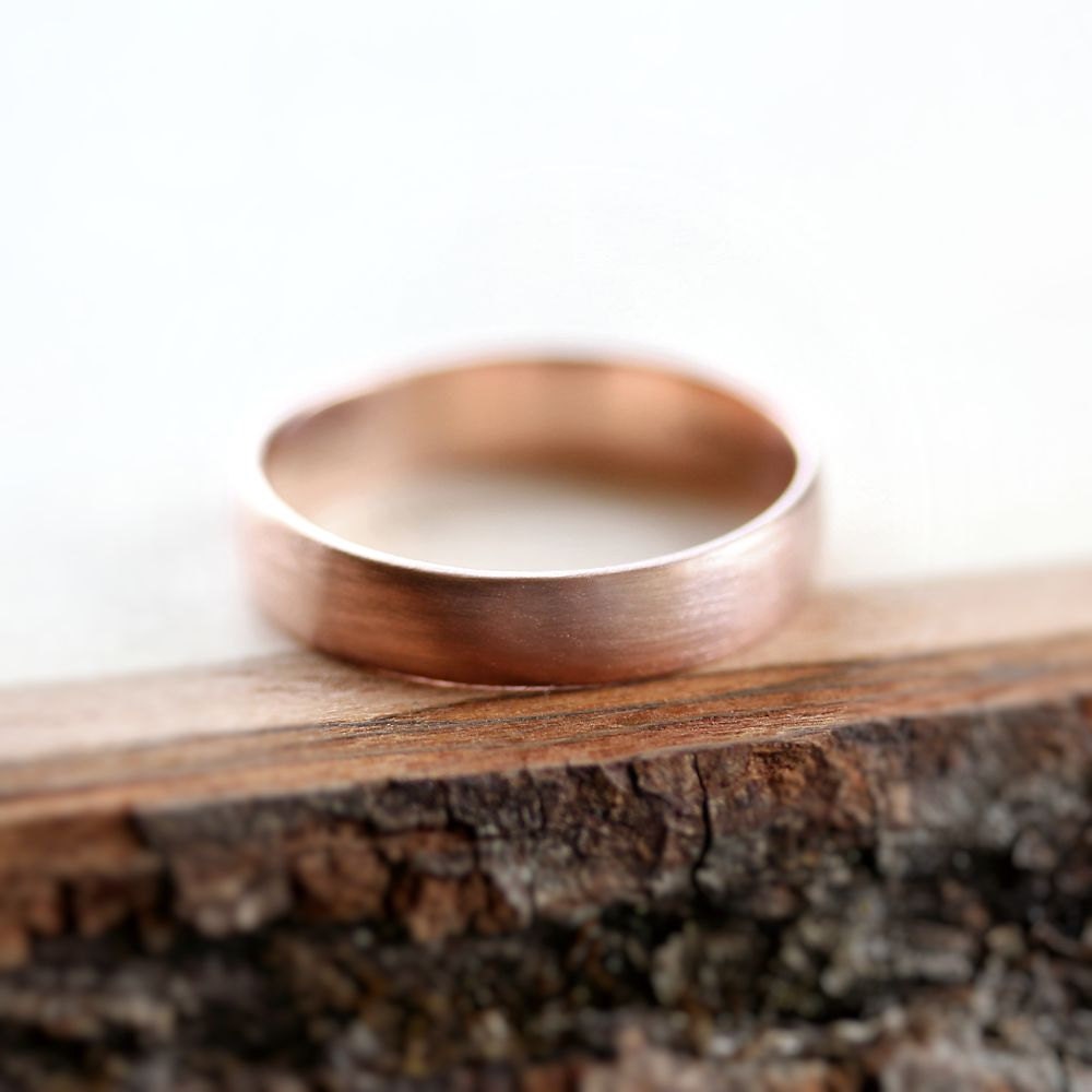 Rose Gold Men's Wedding Band, 4.5mm Low Dome 14k Recycled Hand Carved Rose Gold Wedding Ring  -  US Size 10 or Made in Your Size