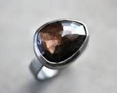 Chocolate Sapphire Ring, Coffee Brown Rose Cut Gemstone Statement Ring September Birthstone Sterling Silver Ring Sapphire Jewelry - Size 8.5