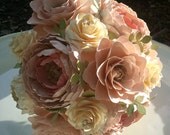 Handmade Paper Flower Bouquet - Shabby Chic - Pink and Ivory - Bride or Bridesmaid - Made to Order - Any Color Combo Il_170x135