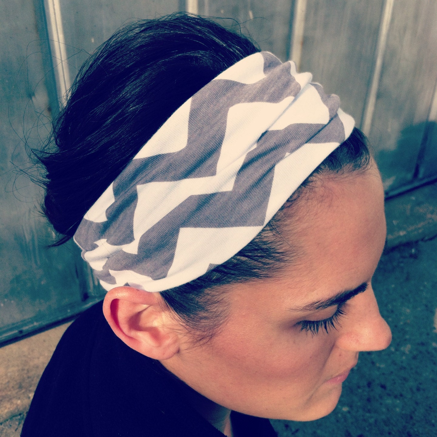 Chevron Gray and White Jersey Headwrap