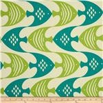 Pillow Cover Cushion 20x20 oor/outdoor angel fish turquoise, and chartreuse, other sizes available