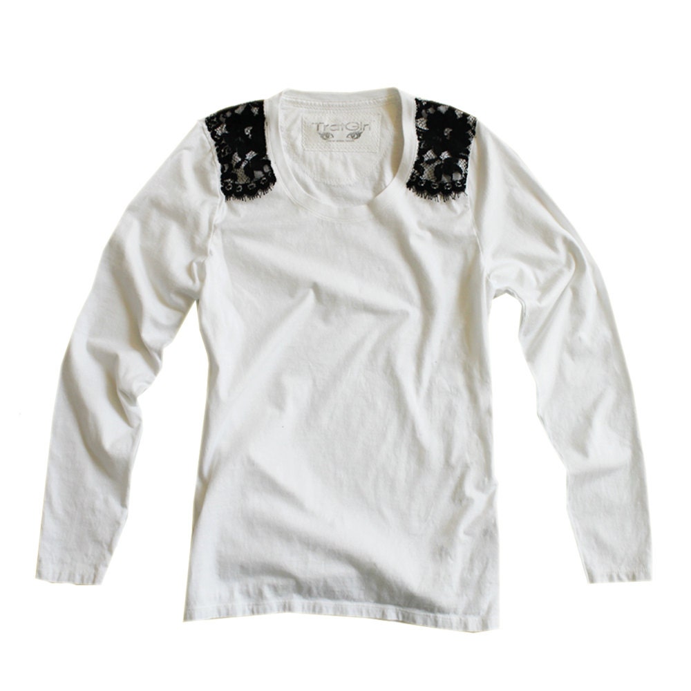 Sale womans white long sleeve chantilly lace shoulder by tratgirl