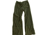 Womans wide leg pant olive side stripe flower applique by tratgirl
