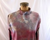 Upcycled turtleneck, snow dyed red, brown, gray and white, long sleeve, size medium