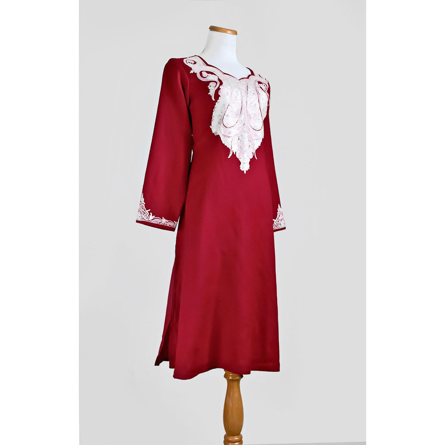 60s Bohemian Hippie Dress / 1960s Ethnic Embroidered Wool Tunic Dress / Large to Extra Large