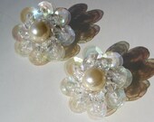 A whimsical pair of vintage, 1960s to 70s, clip on earrings. Large flowers, spring summer bride, prom, mothers day
